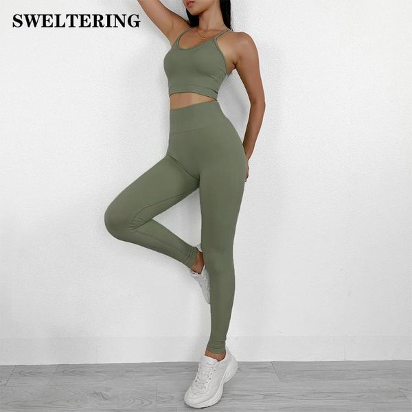 

yoga outfit 2 piece seamless suit fitness women set elastic sport leggings and running gym clothes workout training sportwear 2021
