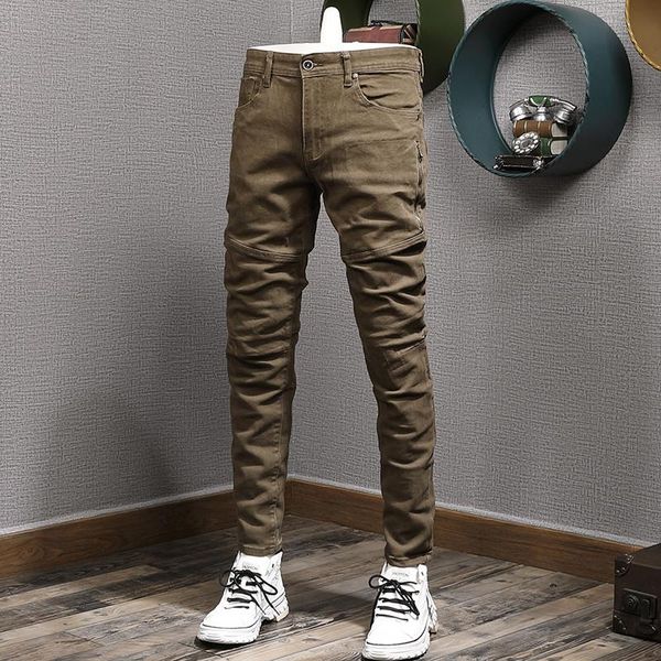 

men's jeans ly streetwear fashion men slim fit spliced designer elastic casual denim pencil pants korean style hip hop, Blue