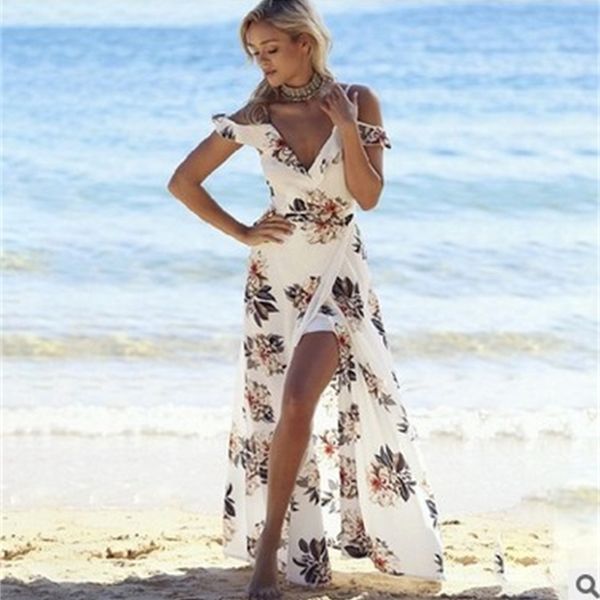 

new patchwork print off shoulder tie summer v-neck dress 85333, White;black