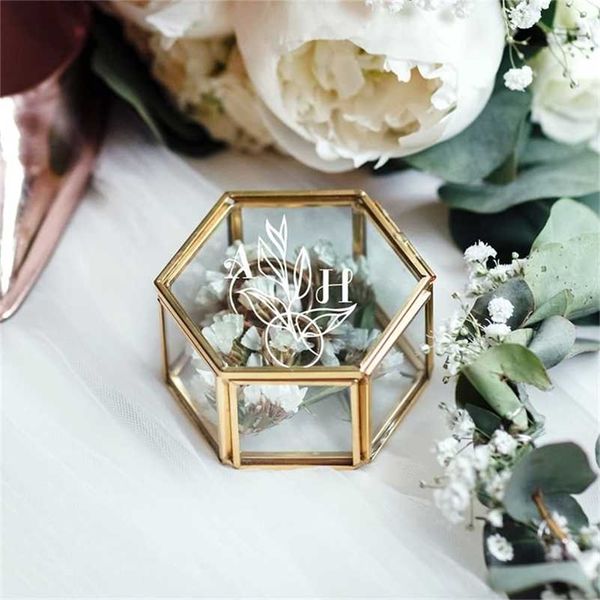 Anello in vetro esagonale personalizzato scatola geometrica trasparente gioielli scatola di immagazzinaggio scatola eterna fiore anello del fiore delicata decorazione delicata delicata 211122