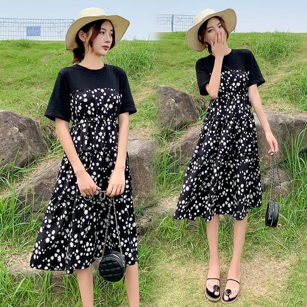 

arrive summer maternity dress woman casual patchwork large size dresses pregnant clothing md-02964, White