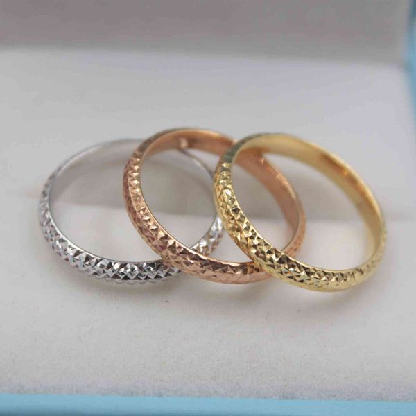 18k Soild para mujer chica estrella brillante banda Real oro rosa Lucky tallado tamaño EE. UU. 7 8 mejor regalo anillo joyería