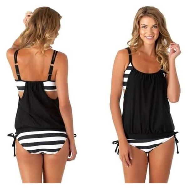 

striped split bikini beach strap swimsuit women's wear, White;black