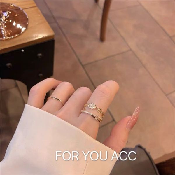 

personality zircon female japanese and korean fashion net red chic cold wind open index finger ring, Black