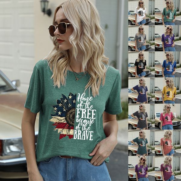 

summer t shirt independence day floral flag print 14 colors, White