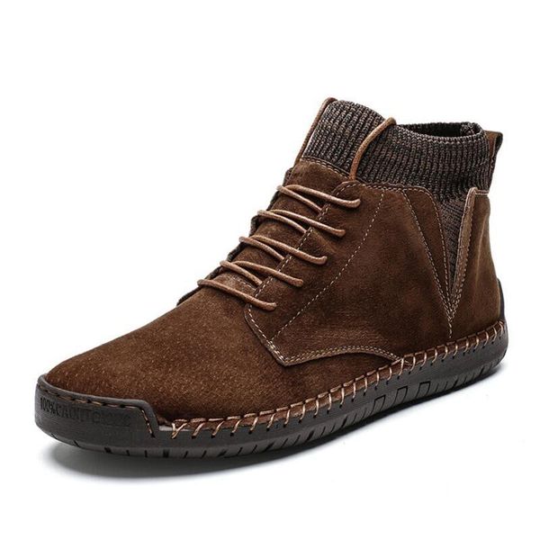 

boots men leather winter warm snow cow suede fur mens shoes plush fashion man rubber ankle size 38-48, Black