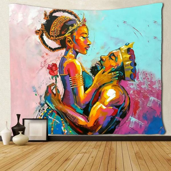 

tapestries black love african king queen wall hanging american couple