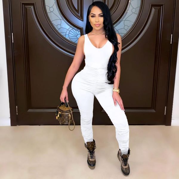 

women fashion holiday style jumpsuits sleeveless round neck pure color long pants women's & rompers, Black;white