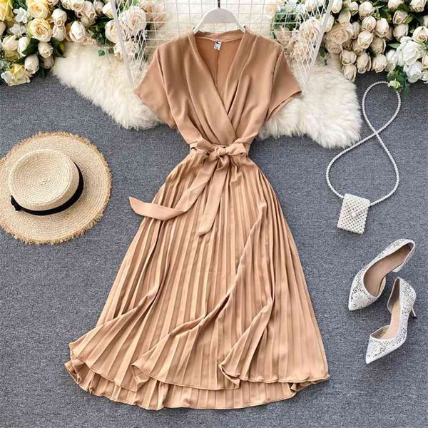 

aibeautyer lady women dress bandage pleated a-line vestidos summer bow vintage holiday robes long dresses 210331, Black;gray