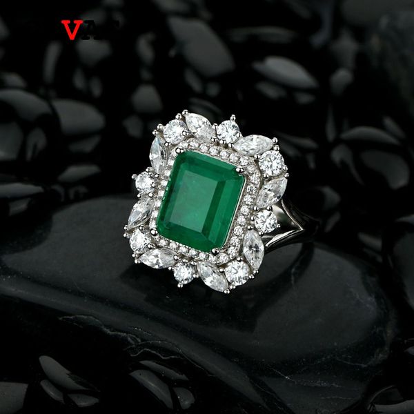 

oevas 100% 925 sterling silver synthesis emerald wedding rings for women sparkling high carbon diamond party fine jewelry gifts, Golden;silver