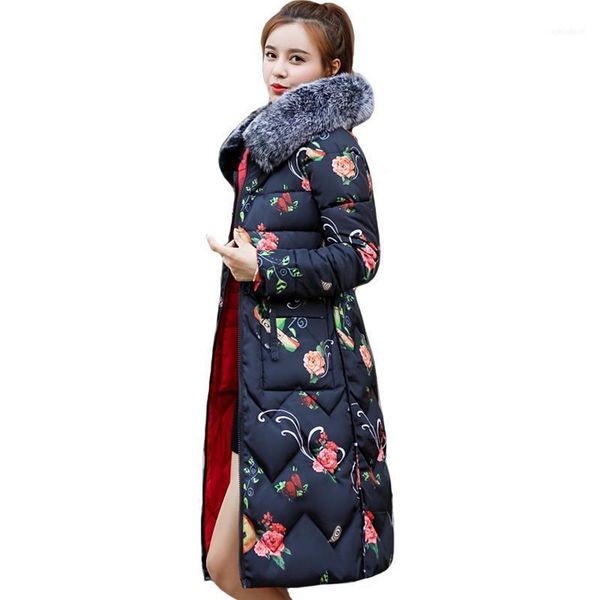

women's down & parkas both two sides can be wore 2021 arrival women winter jacket with fur hooded long padded female coat outwear print, Black