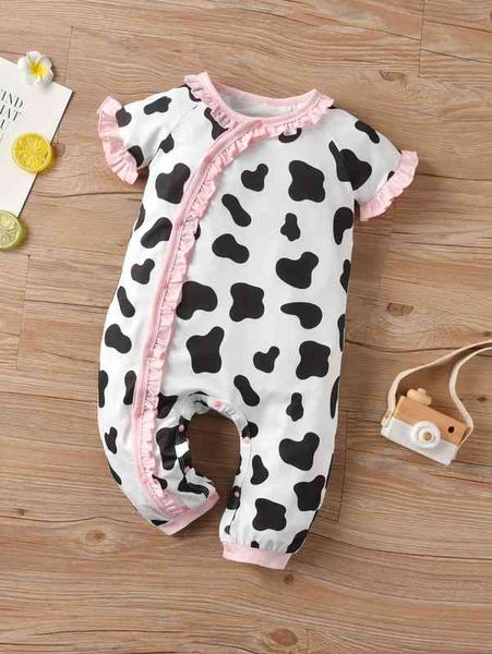 

baby girl cow print frill trim jumpsuit she, Blue