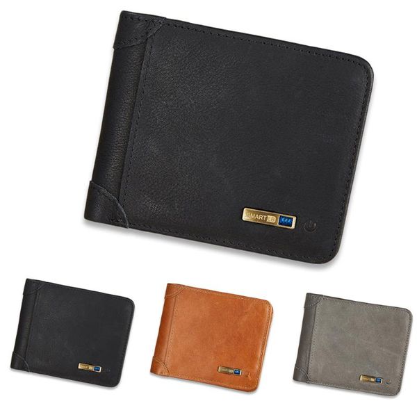 

wallets anti lost solid outdoor finder compartment bluetooth smart storage retro men wallet short type usb charging travel tracking, Red;black