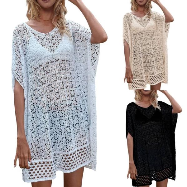 

women summer hoilday party beach dress 2021 knitted bikini cover up bathing suit swimsuit robe plage swimming women's swimwear, White;black