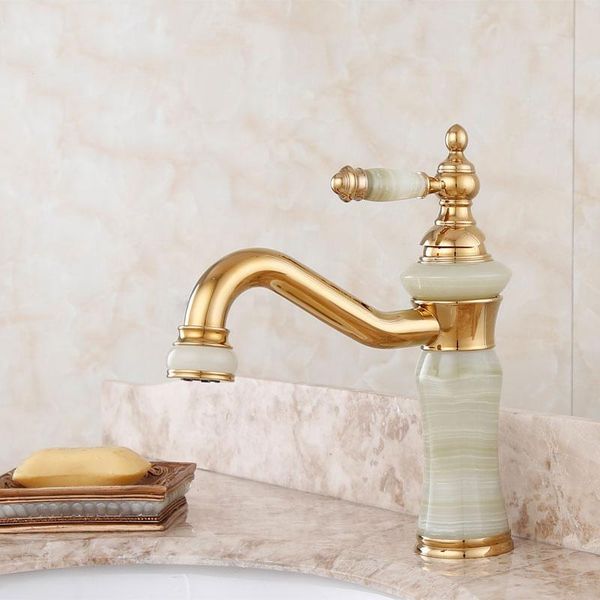

bathroom sink faucets european style copper and gold cold water faucet natural jade basin washbasin antique plated faucet.