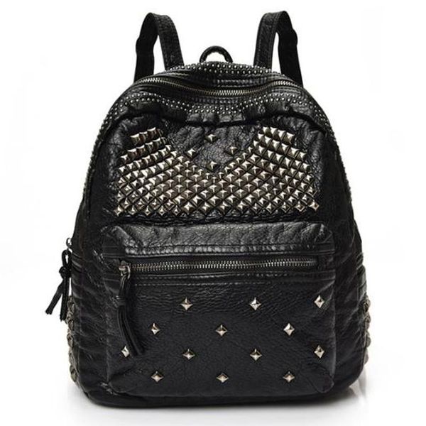 

backpack washed leather rivet shoulder bag korean leisure travel college wind double back computer
