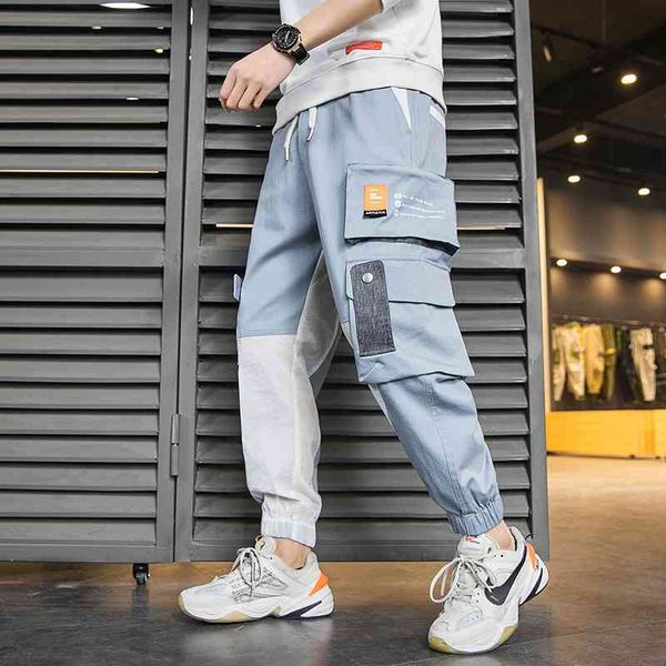 

men's pants new spring hip hop men casual cotton stitching color joggers trousers pocket streetwear man abz665 04tb, Black