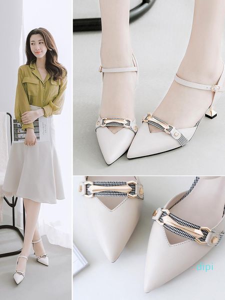 

wholesale-dress shoes baotou fairy wind sandals female summer 2021 big dong niu word with wild pointed thin heels women, Black
