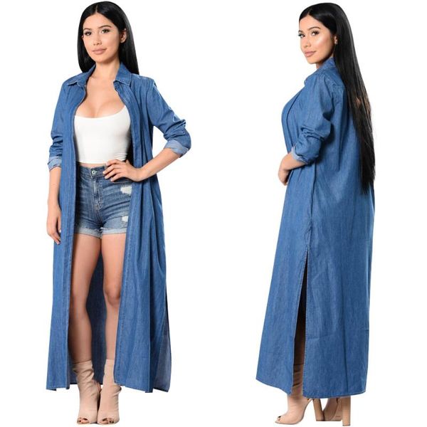 

women's trench coats women fashion denim coat bootcut casual cardigan long sleeve square neck solid loose extended version commuting, Tan;black