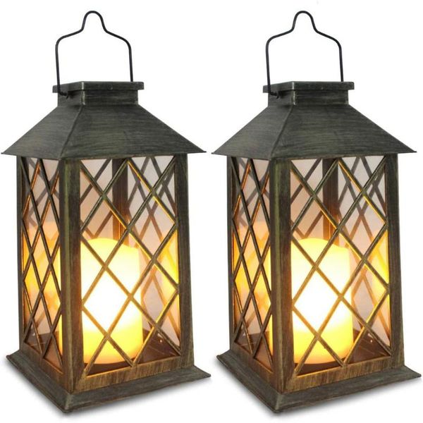 

portable lanterns 2pcs vintage led candle light waterproof candlestick lamp outdoor garden hanging lamps auto sensing creative lights decora