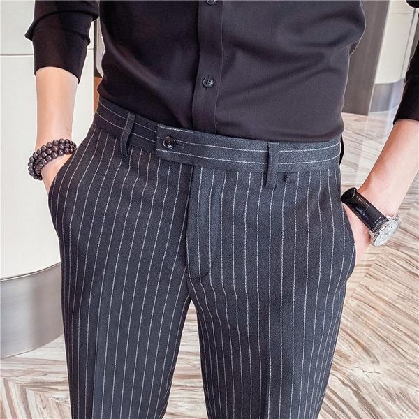 

high-quality men's striped small trousers slim trendy handsome casual pants suits & blazers, White;black