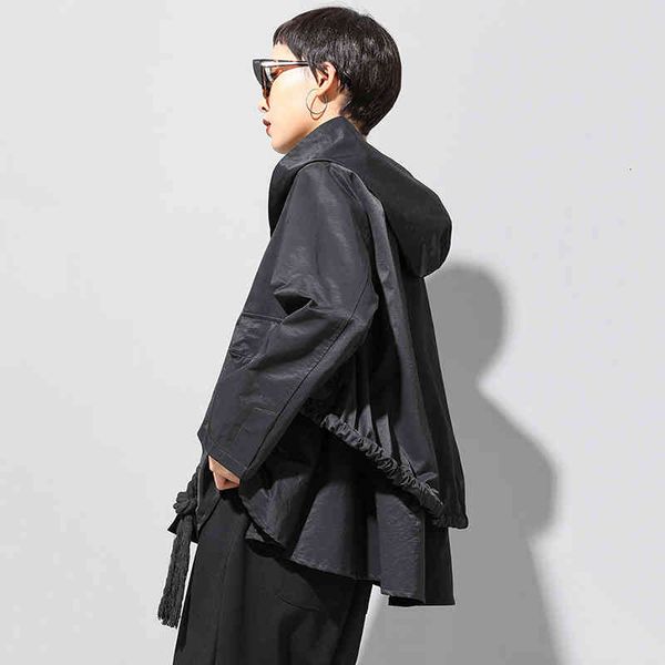 

[eam] loose fit black asymmetrical split big size short jacket new hooded long sleeve women coat fashion tide spring 1n797 200919, Black;brown