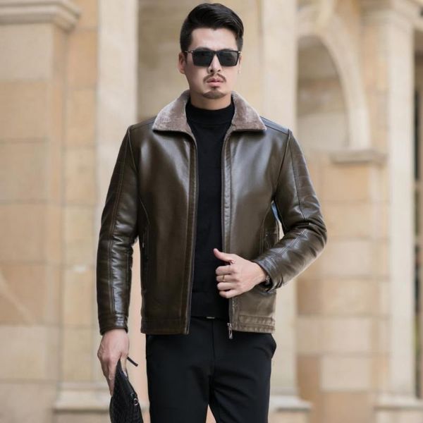 

men's fur & faux 2021 fashion luxurious man winter clothes cashmere thickening coat leather jacket keep warm business casual, Black