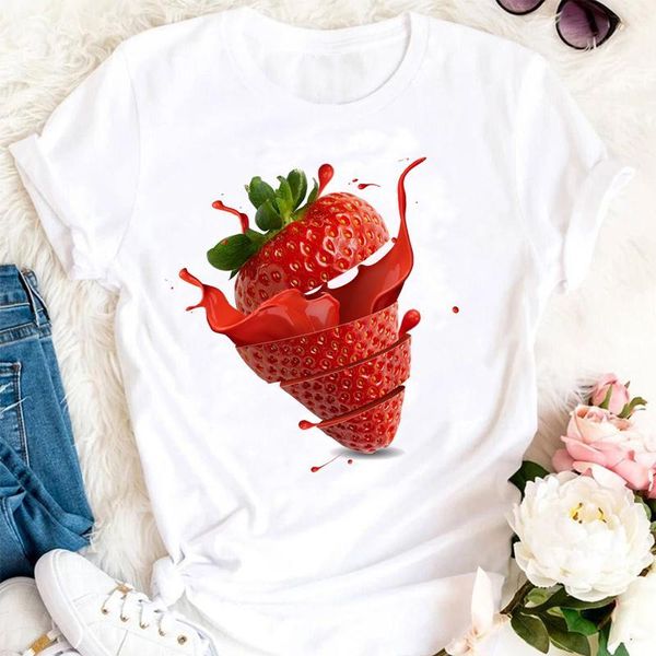 

women's t-shirt women summer strawberry 90s printing ladies cute cartoon clothes tshirts fashion graphic t lady print female tee, White