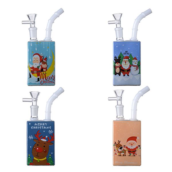 Getränkeflasche Glas Bongs Wasserpfeifen Weihnachtsstil Mini Kleine Rigs Weihnachten 14mm Gelenk Wasserpfeifen Dab Rig mit Schüssel