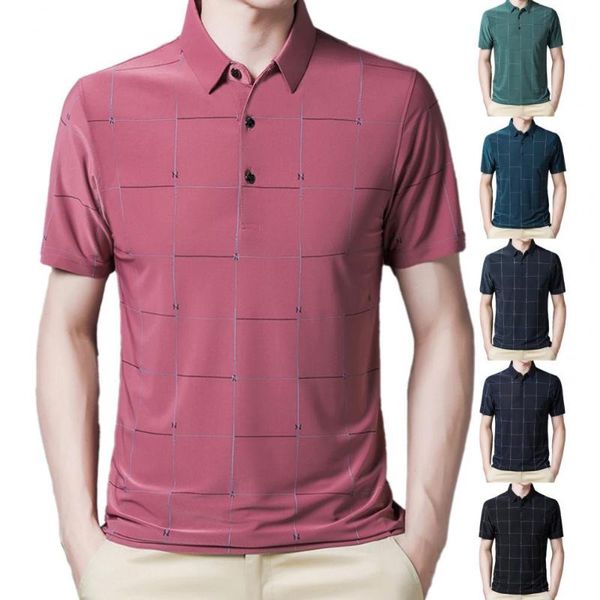 

men's t-shirts summer shirt plaid wicking fabric thin style men hipster turndown collar for dating, White;black