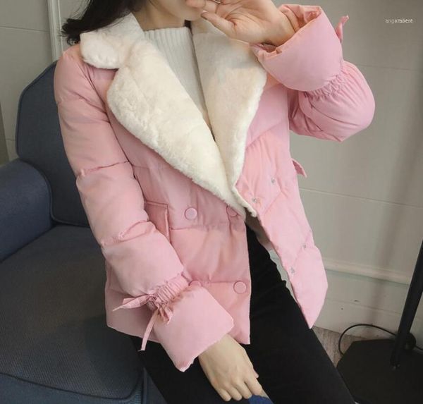 

women's down & parkas slim short korean version of the coat. autumn and winter lantern sleeves double-breasted inside plus velvet1, Black