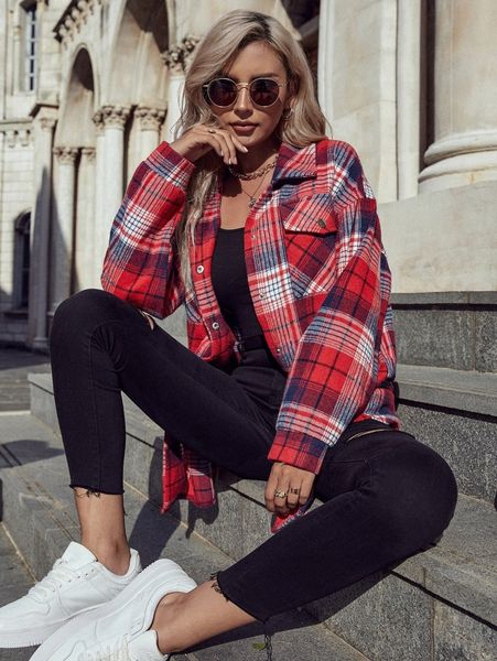 

flap pocket plaid overcoat n7te#, Black