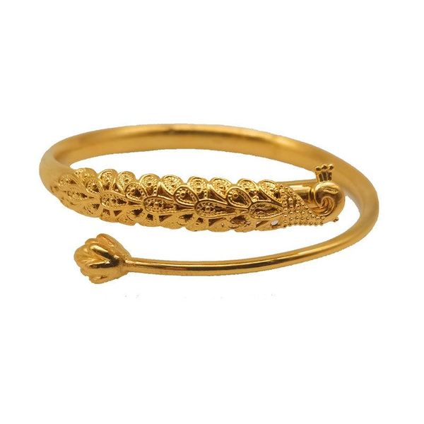 

charm bracelets 2021 fashion 24k gold bangle for women luxury original charms embossed peacock lotus shape wedding bride jewelry, Golden;silver