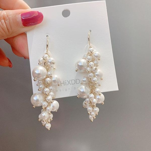 

dangle & chandelier korean luxury tassel pearl earrings for women with vintage exquisite unusual jewelry christmas gift accessories, Silver