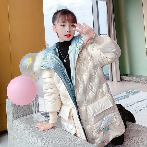 

down coat 2021 winter children jacket heavy kids thick hooded zipped outerwear girls warm fashion parka 6 7 8 9 10 11 y, Blue;gray