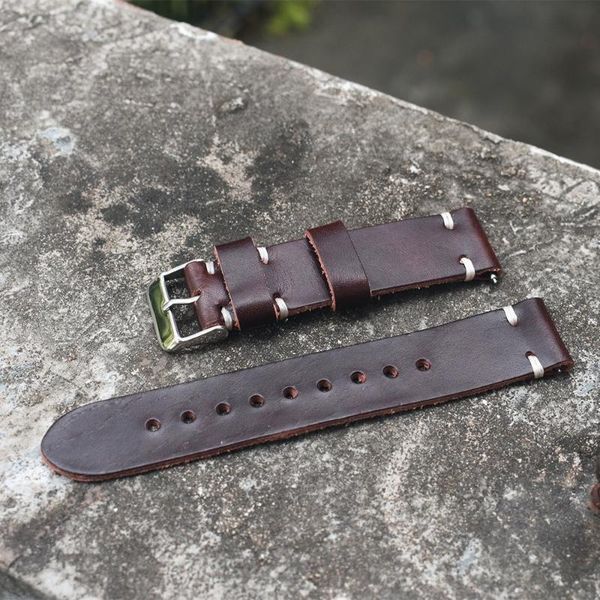 

watch bands crazy cowhide strap 20 mm 22 high-end vintage calfskin belt, man handmade replacement, Black;brown