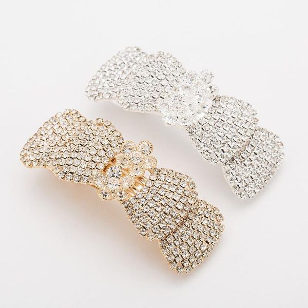 

hair clips & barrettes high-quality crab clamp barrette for women girls accessories luxury full rhinestone, Golden;silver