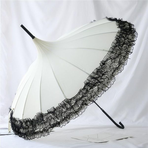 

umbrellas women's sweet lace retro style 16-bone court pagoda umbrella long handle slim curved