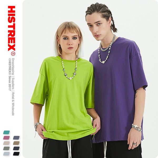 

men's t-shirts histrex dropped shoulder 12 fluorescence colors 100% cotton 230g men t shirt fashion hiphop print streetwear m tshirt ma, White;black