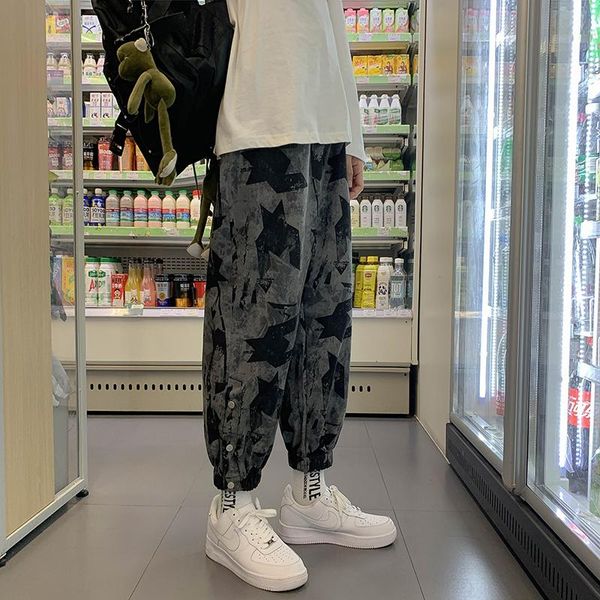 

spring cargo pants for men camouflage jean pant fashion hip hop harem trousers casual male clothing elastic waist men's, Black
