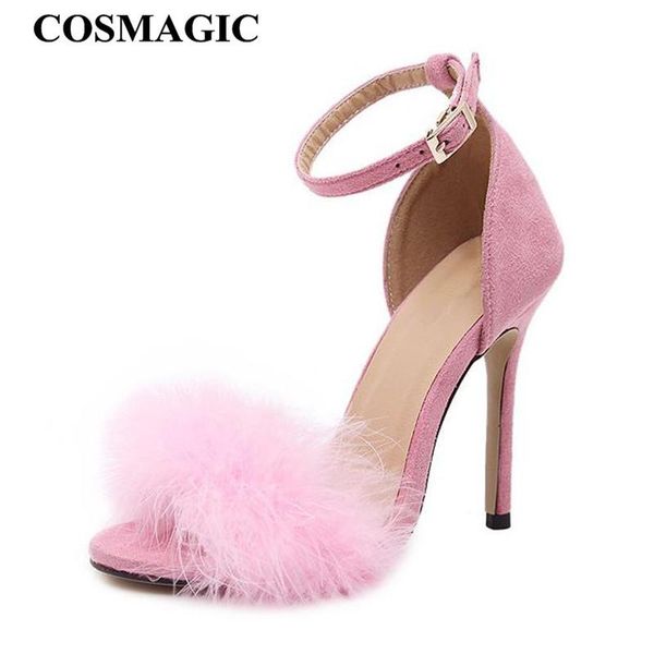 

feather high heel sandals 2021 summer women party wedding crystal buckle strap thin pumps, Black