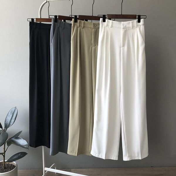 

women's pants & capris korean style spring summer women soild color wide leg elastic waist zipper fashion female casual high loose1 fyu, Black;white