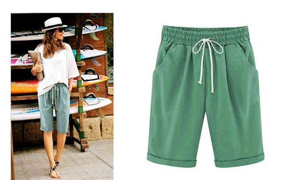 

oversized women summer cotton linen shorts casual ladies drawstring elastic loose short trousers plus size s-8xl d88888, White;black