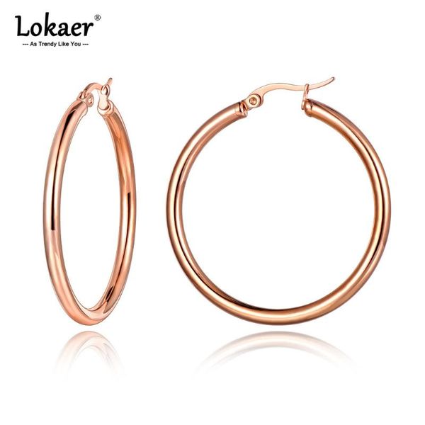 

hoop & huggie lokaer fashion bohemia titanium stainless steel earrings hiphop/rock 30mm diameter circle for women girls e21058, Golden;silver