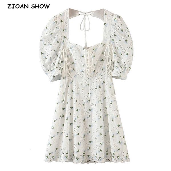 

casual dresses embroidery hollow out hole white short sleeve dress retro hollow back slim waist wood ears ruffles mini holiday boh, Black;gray