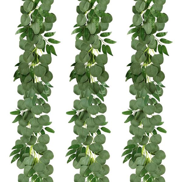 

novelty items 3 packs 6.5 feet artificial silver dollar eucalyptus garland with willow vines twigs leaves, greenery
