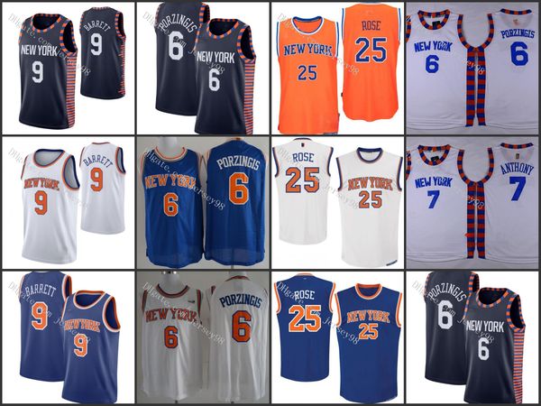 

new york knicks men 6 elfrid payton 9 rj barrett 25 reggie bullock 7#13;anthony retro basketball jersey, Black