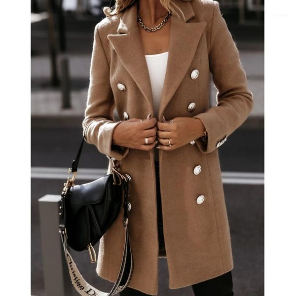 

women's wool & blends prowow autumn winter women fashion solid long woolen coat female casual sleeve double breasted turn-down collar j, Black