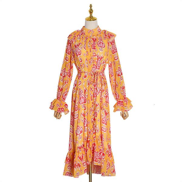 

print dress female long sleeve stand collar high waist a line vintage dresses for women autumn fashion new, Black;gray