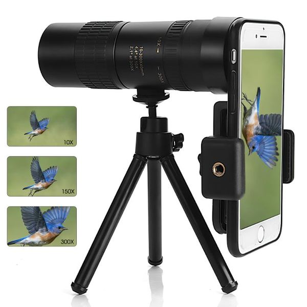 

telescope & binoculars 4k 10-300x40mm monocular super telepo low-light night vision zoom optical with tripod + phone clip